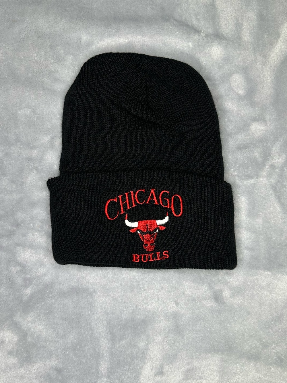 Vintage 90s Chicago Bulls NBA Beanie Hat Black Embroidered Logo Winter